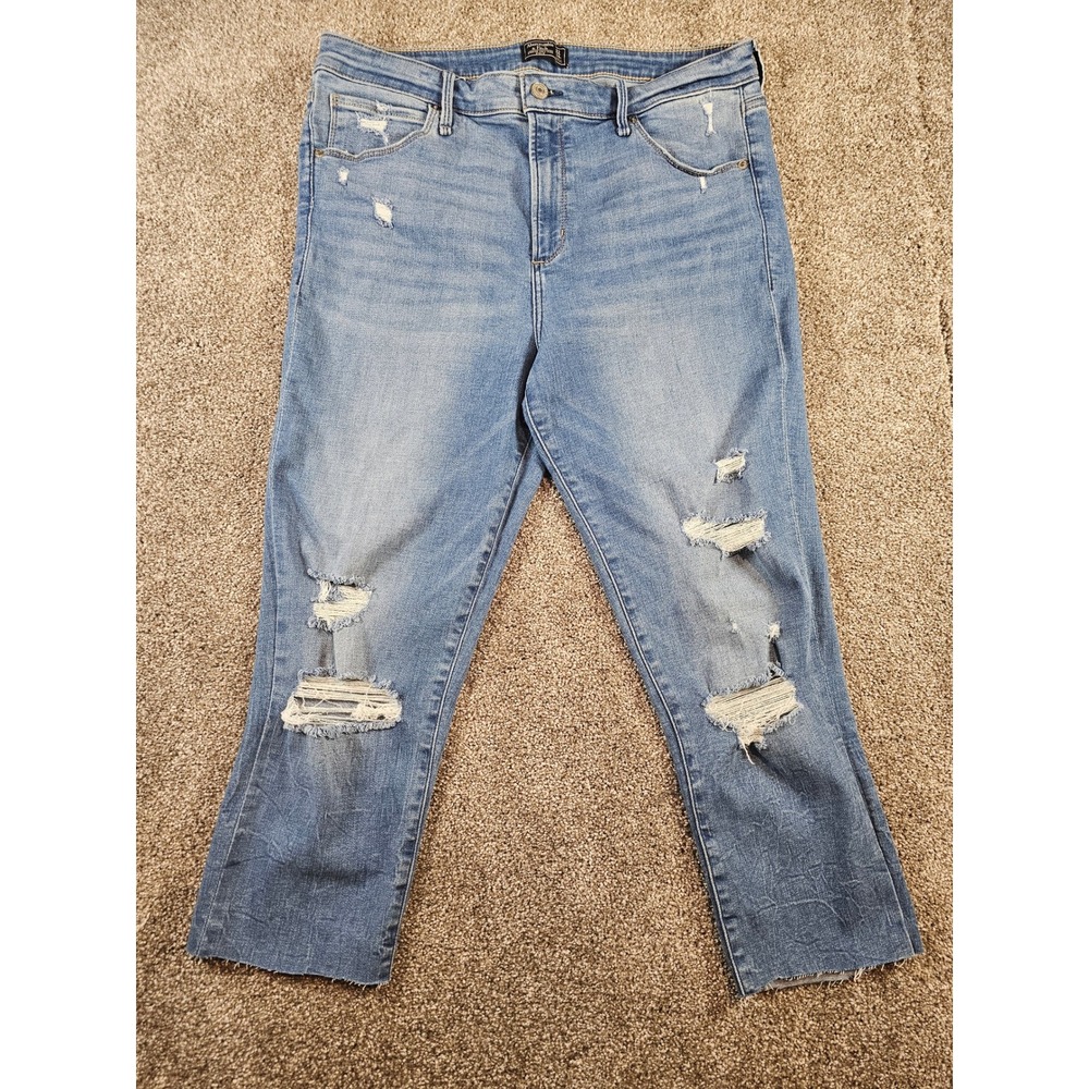 Abercrombie & Fitch Simone High Rise Ankle Distressed Jeans Blue 32 14R